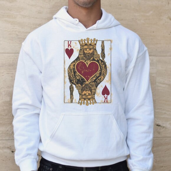 King Hoodie Poker Card Sweatshirt Retro Design White Unisex Pullover Long Sleeve - Picture 4 of 5